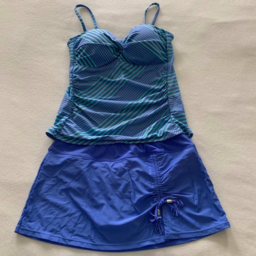 Collections by Catalina Swimsuit Top & Bottom. Blue & green skirtini set. M 8-10